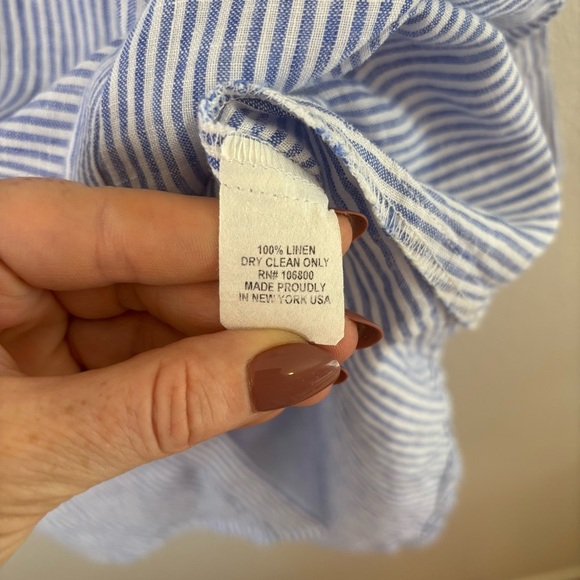 Boho Chic 100% Linen Blue White Striped Button-Back Shirt Top Size Large - Picture 8 of 10